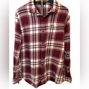 Volcom Caden Plaid Flannel Shirt – Men’s Medium – Burgundy/White/Red Plaid
